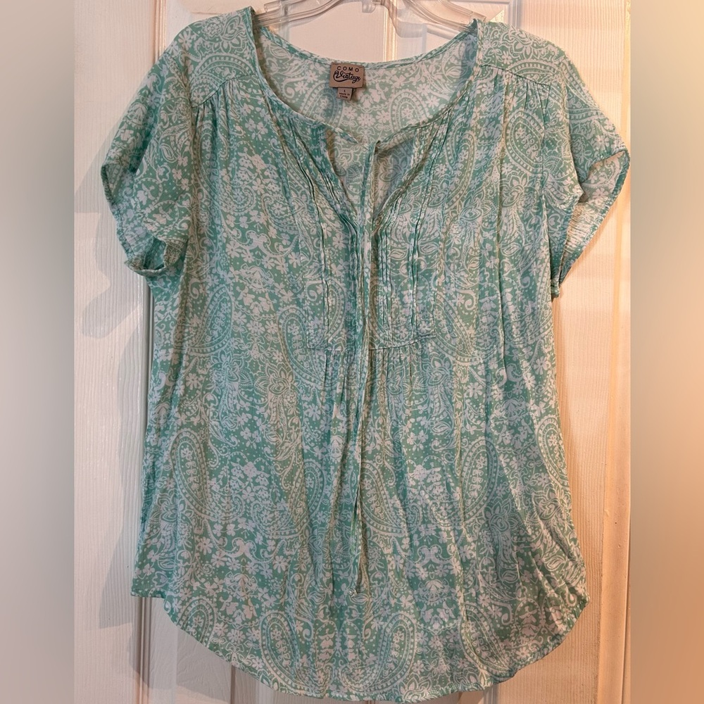 Como Vintage Top Mint green floral Size L